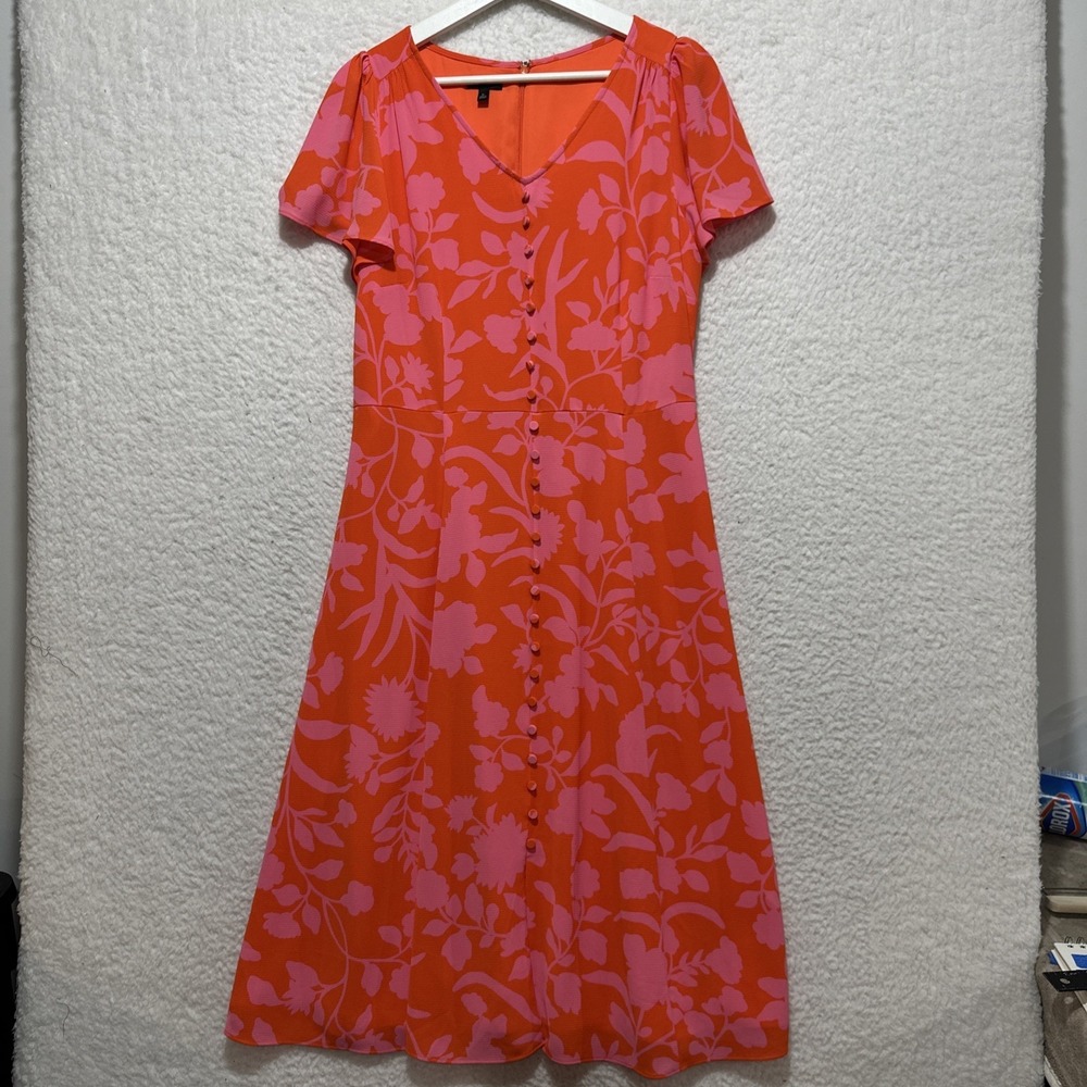 Talbots Women's Size 8P‎ Silhouette Garden Flutter Sleeve Crepe Dress Back Zip - Picture 2 of 12